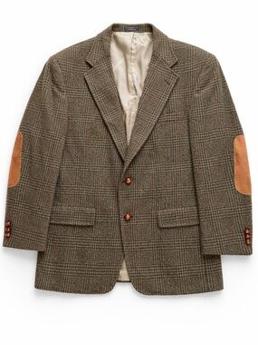 Bowdon Men’s Vintage Tweed Plaid Blazer w/ Suede Elbow Patches USA Size 44R